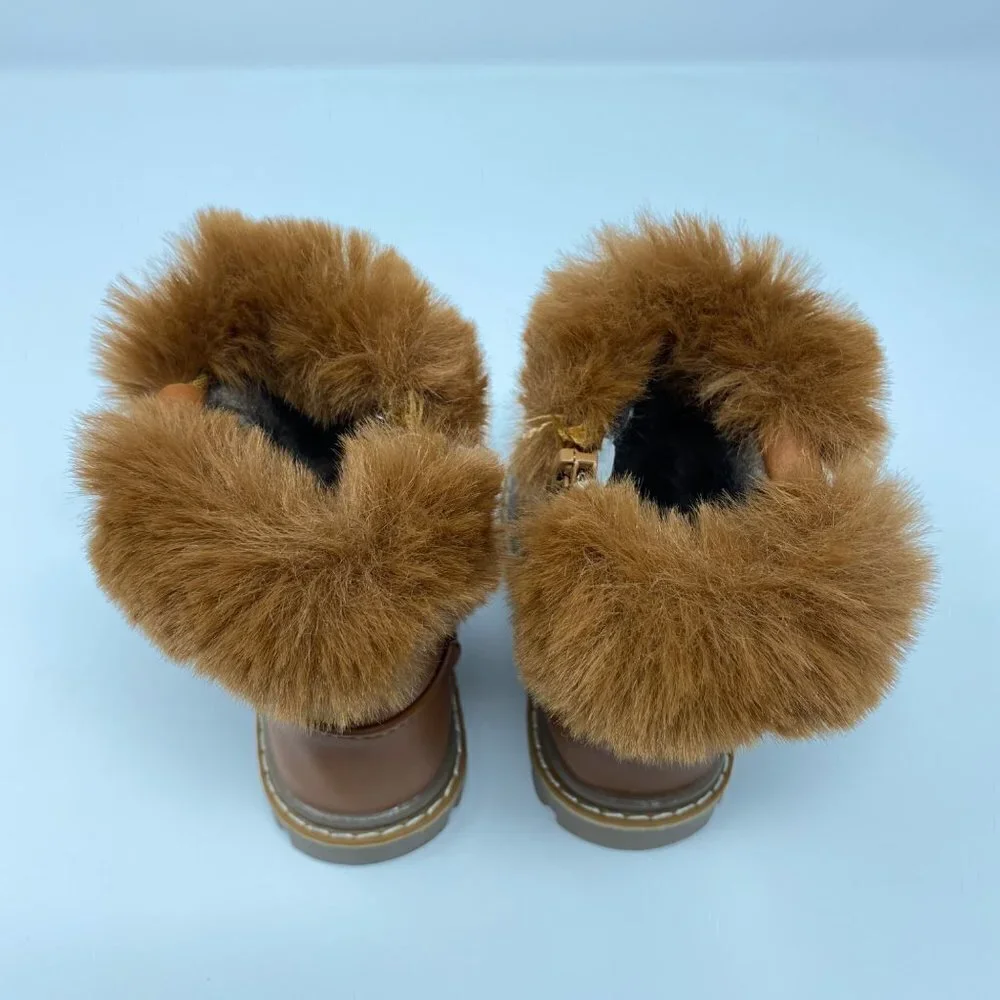Toddler Girl Winter Snow Warm Boots With Faux Fur. Brown. Size 5.5